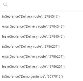 Geofence picker list example, with all three options (in, enter, leave geofence)